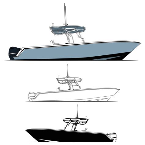 Side view line drawing of sea fishing boat Black and white art ...