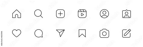 Instagram icons set. home, search, add, reels, profile, tag, camera, edit, icon - Social media ...