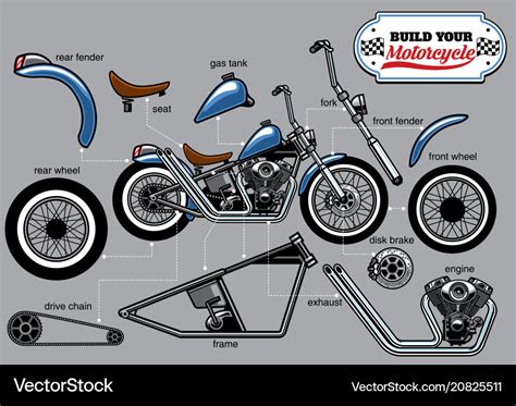 Building motorcycle parts set Royalty Free Vector Image