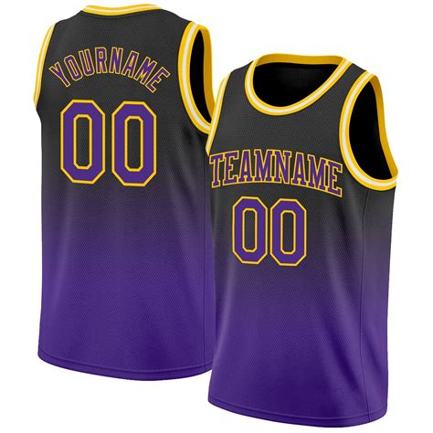 Custom Black Purple-Gold Authentic Fade Fashion Basketball Jersey ...