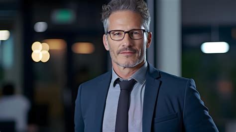 Premium AI Image | A man wearing glasses and a suit stands in front of ...