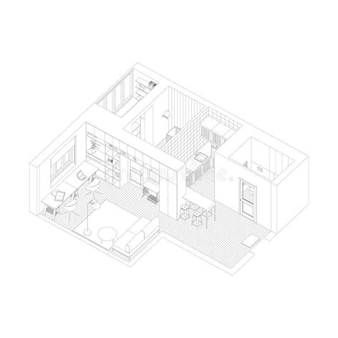 Interior Drawing of the Apartment. Stock Vector - Illustration of ...