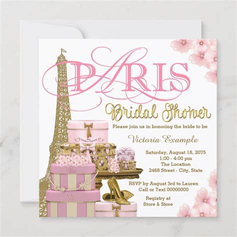 Pink and Gold Paris Bridal Shower Invitation | Zazzle