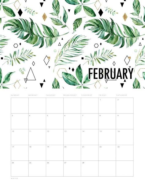 Free Printable 2019 Calendar Modern Leaves - The Cottage Market | Calendar printables, Free ...