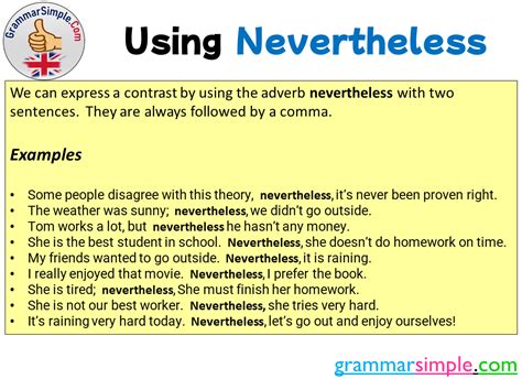 Using Nevertheless and Example Sentences - Grammar Simple | Sentences ...