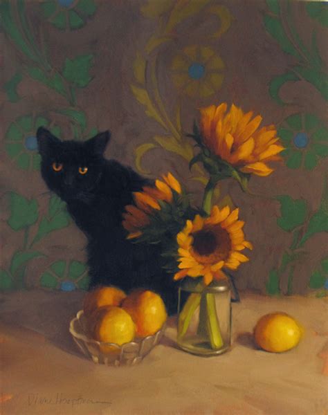 Diane Hoeptner: Black Cat with Sunflowers