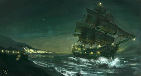 Ghost Pirate Ship Painting at PaintingValley.com | Explore collection ...