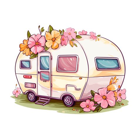 Super cute Spring Caravan, Summer Holiday Caravan Traveling Sticker, truck travel, Travel ...