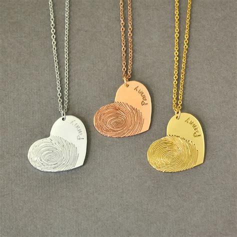Personalized Fingerprint Necklace,Name Necklace,Heart Pendant,Gift for her,Monthers Day Gift ...