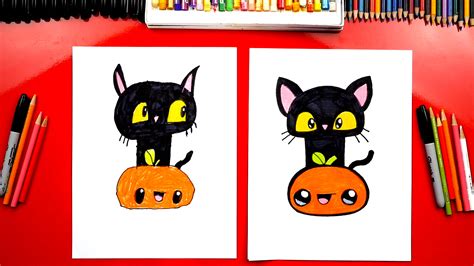 How To Draw A Black Cat And Pumpkin For Halloween - Art For Kids Hub