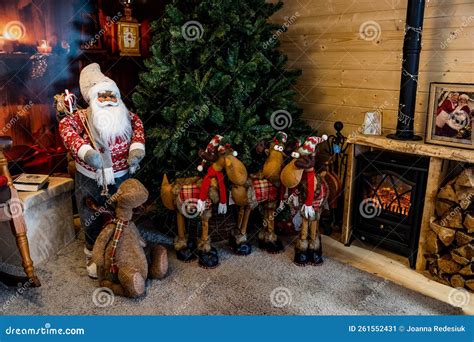 Christmas Santa Claus House Decoration with Reindeer Stock Image - Image of candles, happy ...