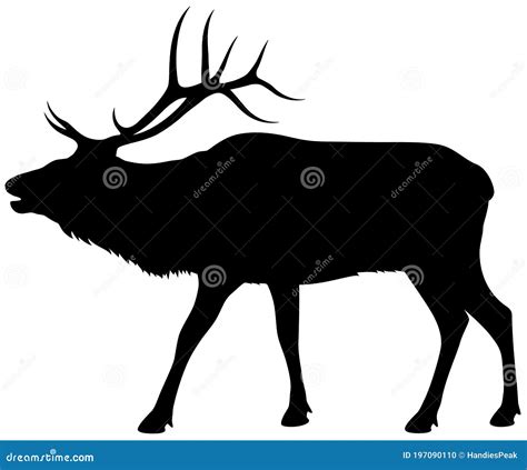 Standing Bull Elk Profile Silhouette Stock Vector - Illustration of nature, mammal: 197090110