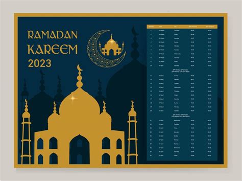 Ramadan Calendar Design 2023. Calendar Mockup template, Islamic Calendar dua and time table ...