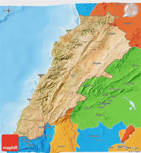 Satellite 3D Map of Lebanon, political outside