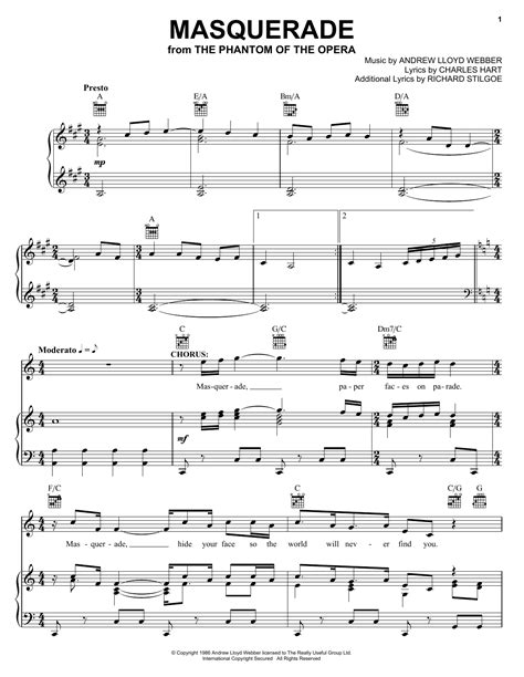 Andrew Lloyd Webber "Masquerade (from The Phantom Of The Opera)" Sheet ...