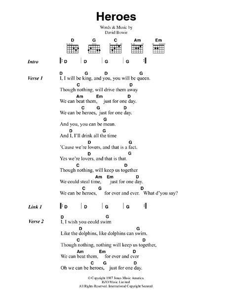 Heroes Sheet Music | David Bowie | Guitar Chords/Lyrics | Guitar chords and lyrics, Guitar ...