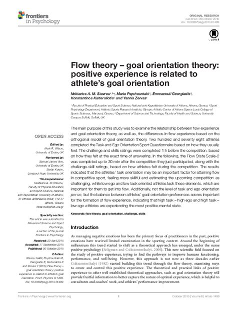 (PDF) Flow theory – goal orientation theory: positive experience is related to athlete’s goal ...