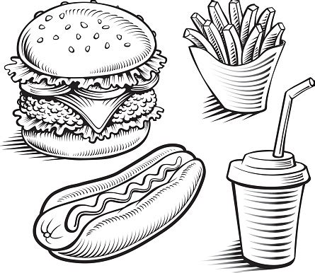 Fastfood Hamburger Frites Hot Dog Boissonmain De Dessin Vecteurs libres de droits et plus d ...