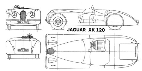 Jaguar XK120 Blueprint - Download free blueprint for 3D modeling