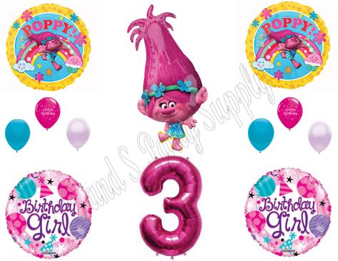 POPPY TROLLS 3rd Birthday Girl Happy Party Balloons Decoration Supplies Movie - Walmart.com