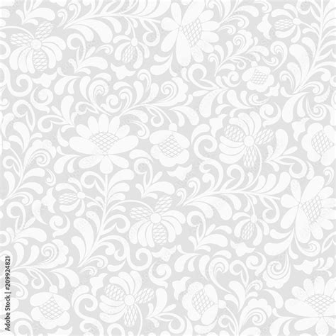 Seamless grey background with white floral pattern. Vector retro ...