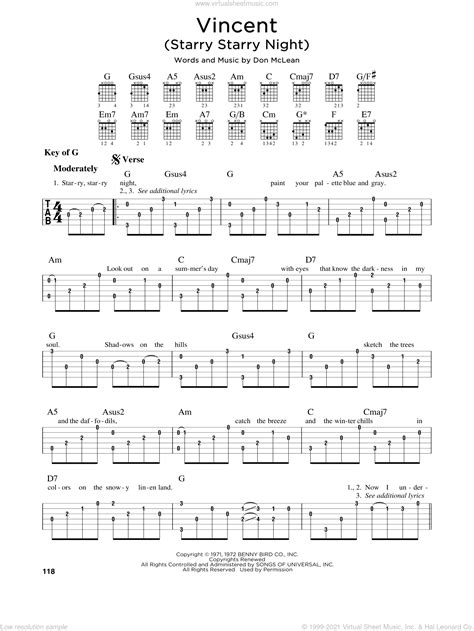 Vincent (Starry Starry Night) sheet music for guitar solo (lead sheet) v2