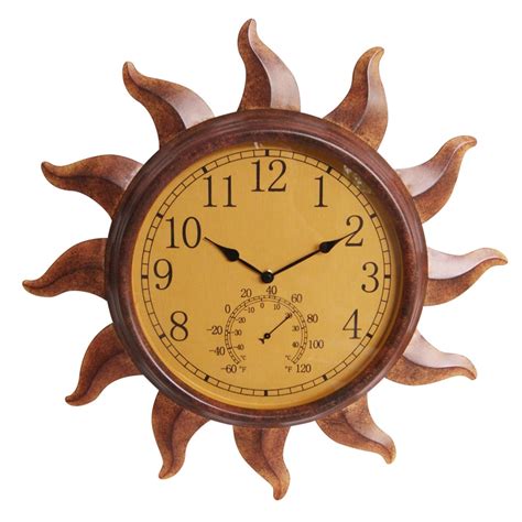 Shop Garden Treasures Indoor/Outdoor Rustic Sun Thermometer with Clock at Lowes.com