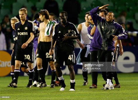 Anderlecht players celebrate after beating Betis 1-0 during a... News ...