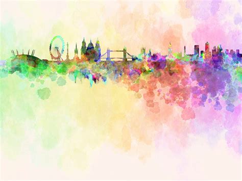 London Skyline in Watercolor Background 8x10 In. to 12x16 In. | Etsy