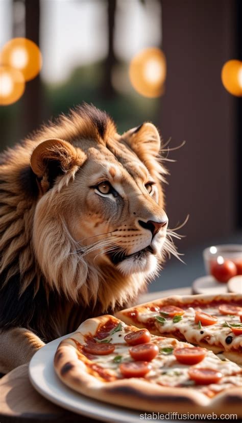 Lion Eating Pizza | Stable Diffusion Online