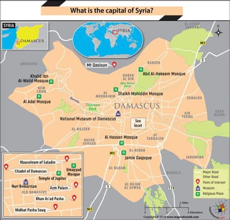 Map of Damascus city, the capital of Syria - Answers