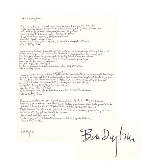 Lot Detail - Bob Dylan Signed, Handwritten Lyrics to ''Like a Rolling ...