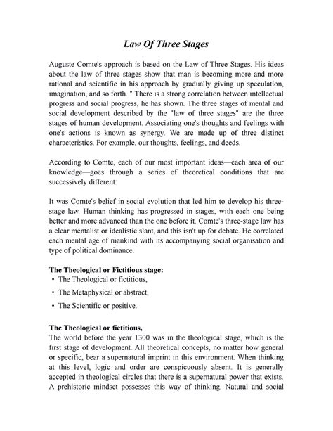 Threeof three stages - Lecture notes 1 - Law Of Three Stages Auguste Comte's approach is based ...