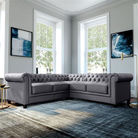 Grey Right Hand Corner Sofa L Shaped Furniture Fabric Settee Couch