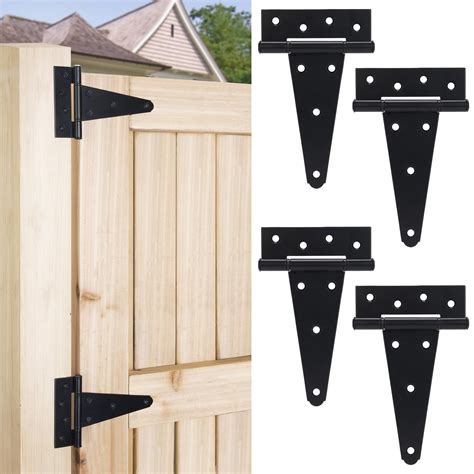 Buy 6 Inch T-Strap Gate Hinges, Heavy Duty Shed Barn Door Hinges, Black Tee Hinges for Wooden ...