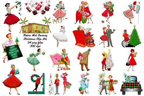 Retro Mid Century Christmas Restored Clip Art