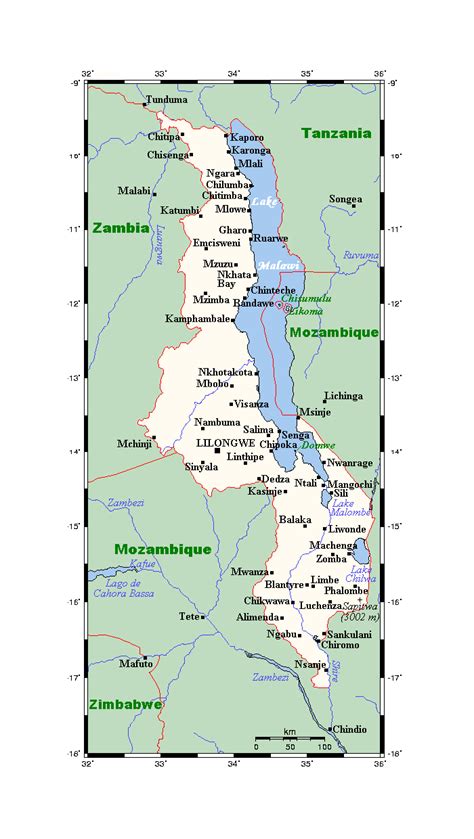 Map of Malawi with cities | Malawi | Africa | Mapsland | Maps of the World