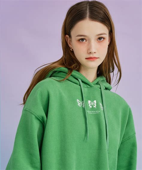Triple Butterfly Premium Napping Hood T-shirt ( Green ) - LETTER FROM MOON