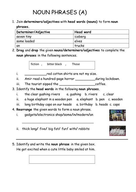 Noun Phrases interactive worksheet 1st Grade Worksheets, Vocabulary Worksheets, Teacher ...