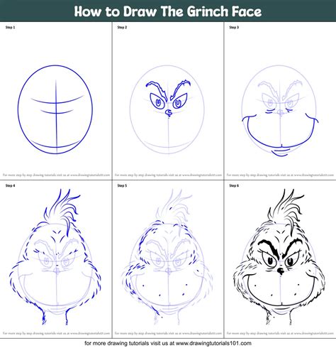 How to Draw The Grinch Face printable step by step drawing sheet : DrawingTutorials101.com