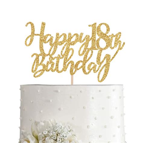 Buy Gold Glitter Happy 18th birthday cake topper, Gold 18 years old birthday party decorations ...