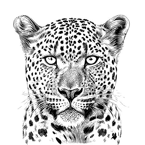 Premium Vector | A black and white drawing of a leopard's face.