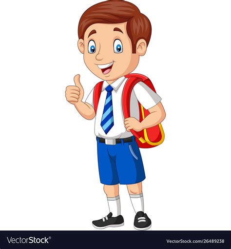 Illustration of Cartoon happy school boy in uniform giving a thumb up. Download a Free Previe ...