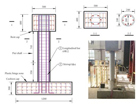 Reinforcement arrangement and size of test pier (Unit: mm). | Download ...