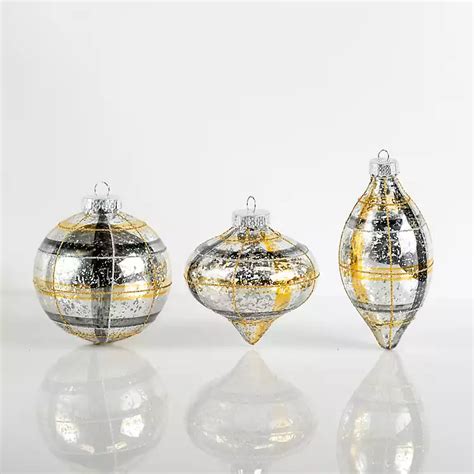 Metallic Plaid Assorted Christmas Ornaments | Kirklands Home