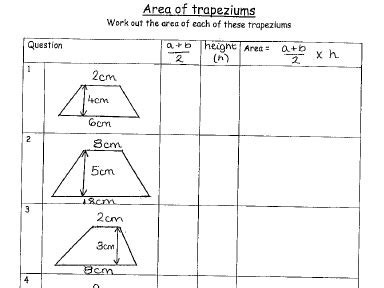 Area of a Trapezium Structured Worksheets | Teaching Resources