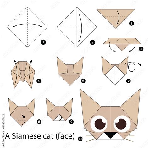 Step by step instructions how to make origami A Cat. Stock Vector | Adobe Stock