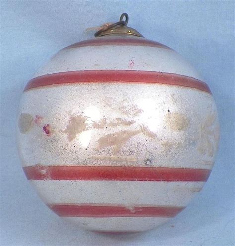 Antique Kugel Christmas Ornament Mercury Glass German Silver Red Stripes #262 #Kugel | Christmas ...