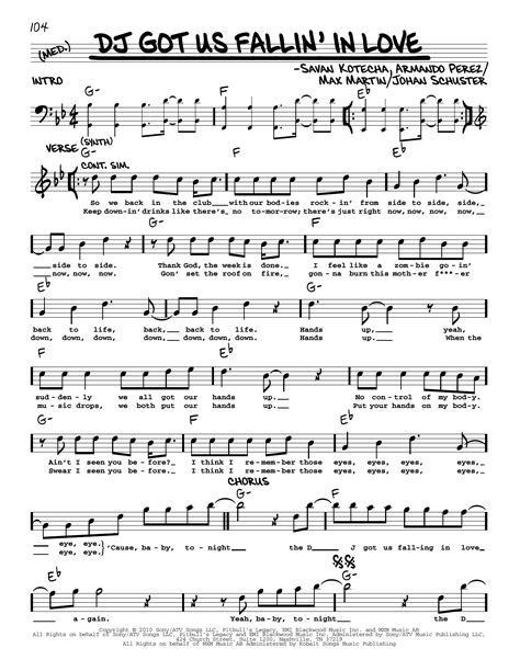 DJ Got Us Fallin' In Love by Usher featuring Pitbull Sheet Music for Real Book – Melody & Chords ...