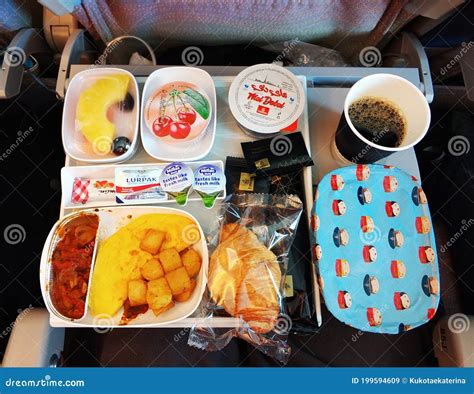 A Set of Food for a Passenger on an Emirates Airline Flight Editorial Stock Image - Image of ...